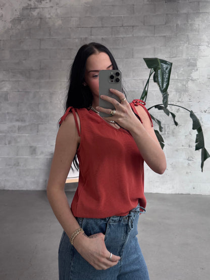 ROOM 34 V Neck Tie Shoulder Sleeveless Top