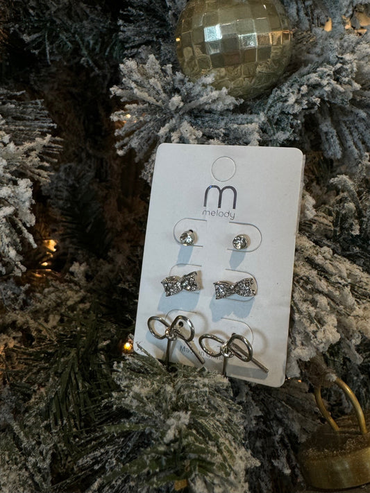 27 Metal Bow 3-in-1 Earring Set