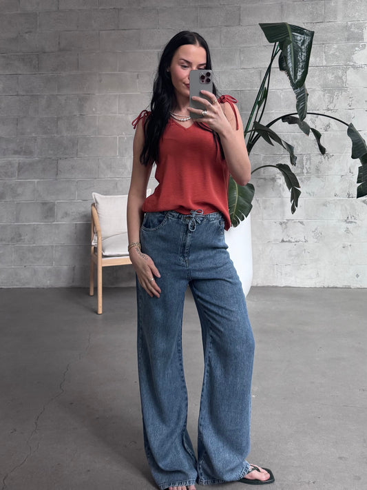 ROOM 34 V Neck Tie Shoulder Sleeveless Top