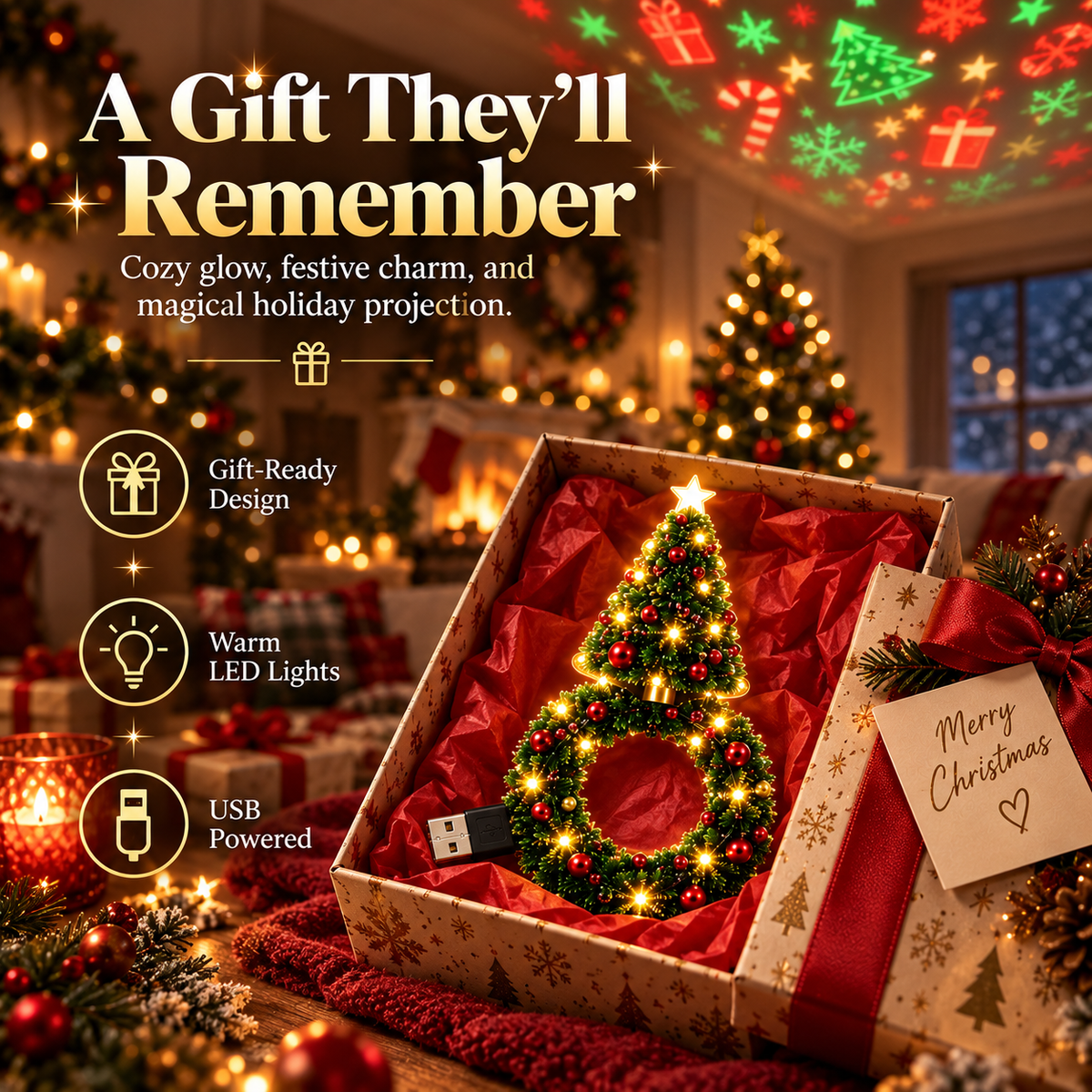 Festive Wreath Projector Night Light | Halloween & Christmas 2 Independent Styles