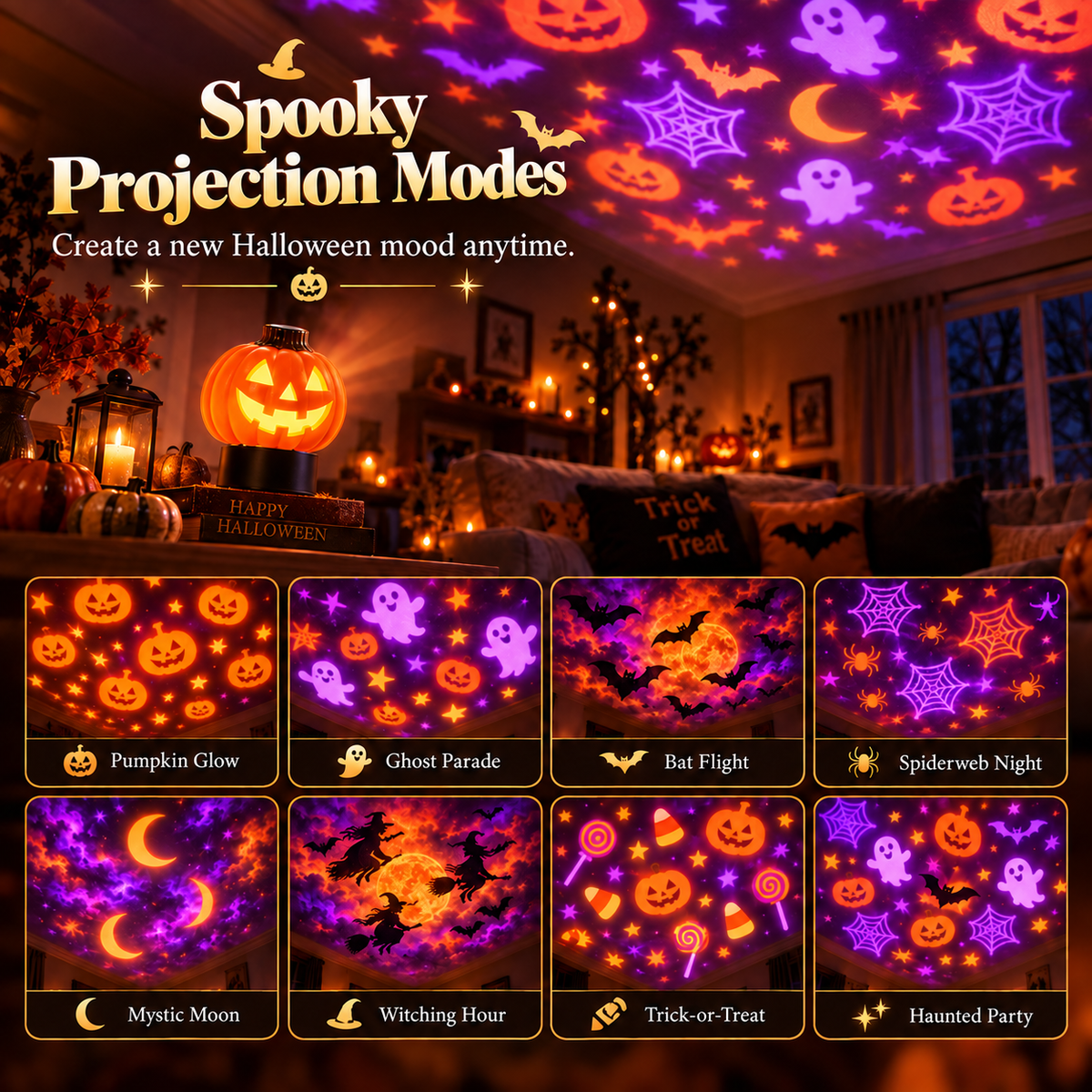 Festive Wreath Projector Night Light | Halloween & Christmas 2 Independent Styles