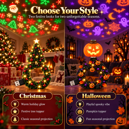 Festive Wreath Projector Night Light | Halloween & Christmas 2 Independent Styles